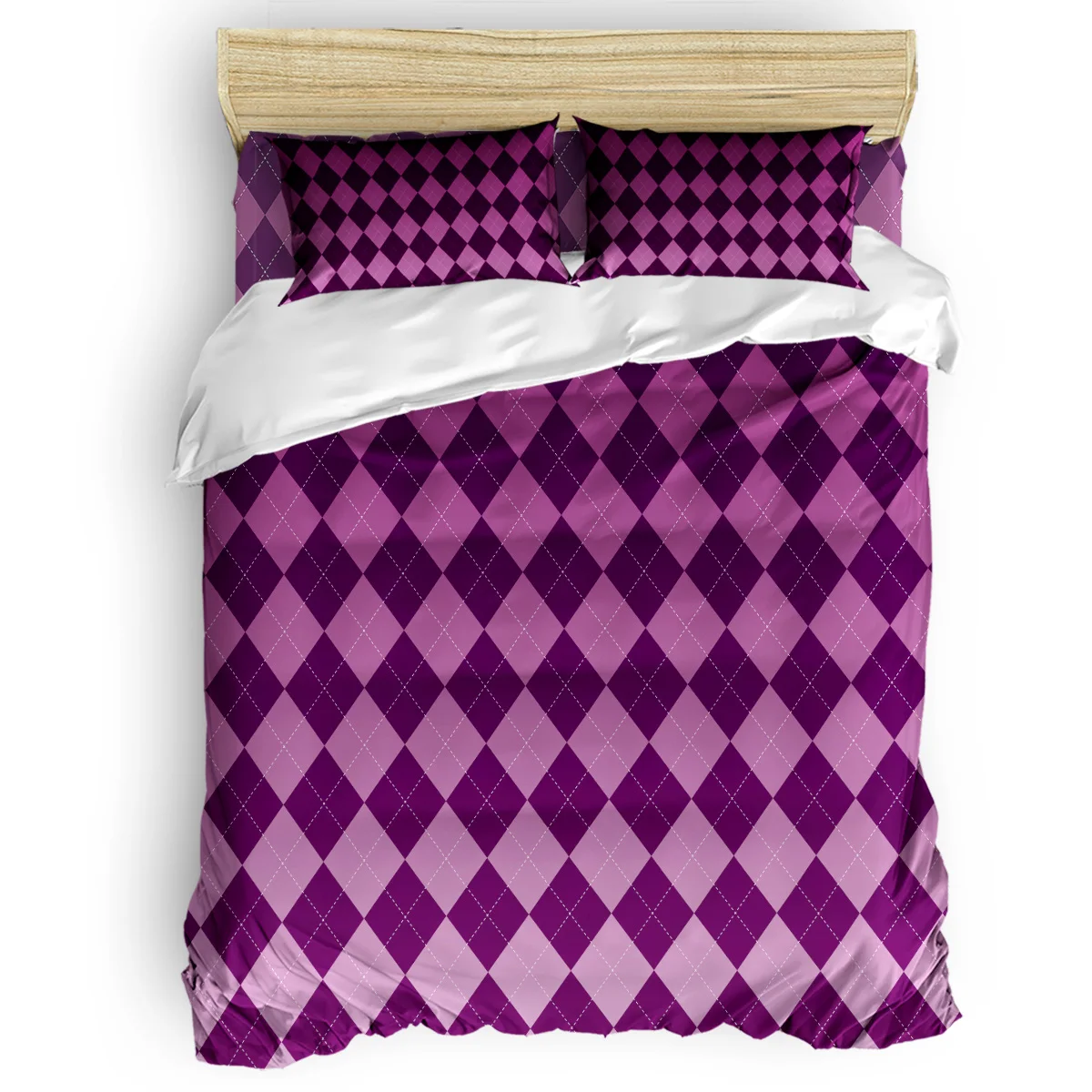 

Purple Plaid Duvet Cover Set Vintage Floral Art Design Collection of 3/4pcs Bedding Set Bed Sheet Pillowcases Cover Set