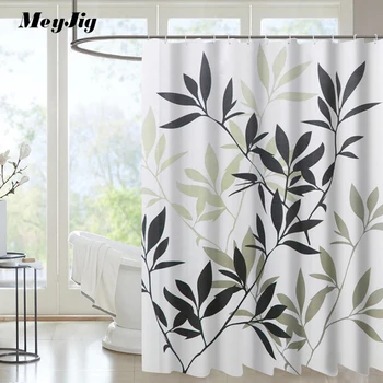 

Plant Leaf Print Shower Curtains Green Waterproof Polyester Fabric Bath Curtain Home Decor Leaves Printing Spring Bathtub