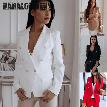 

New Fashion 2019 Designer Blazer Jacket Women's Double Breasted Metal Lion Buttons Blazer Outer size S-XXXL