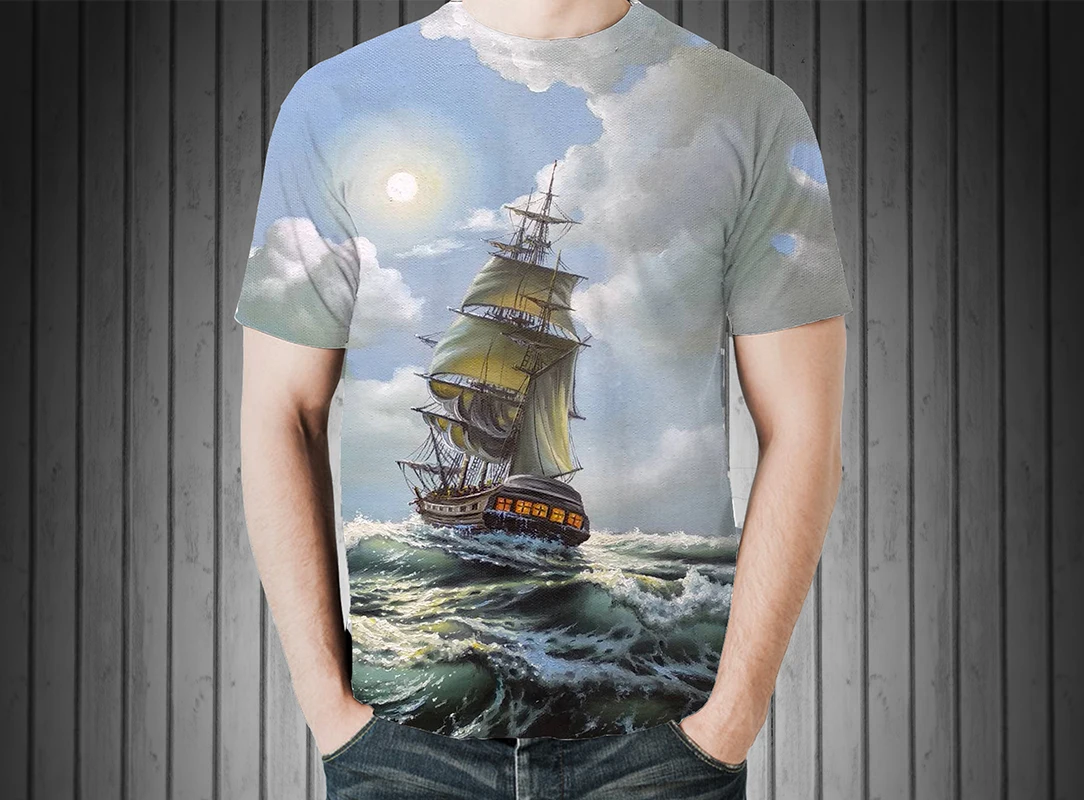 New summer 3D printed ship men and women casual T-shirt Fashion trend youth cool men's t-shirt Hip hop short sleeve 110-6XL hot | Мужская