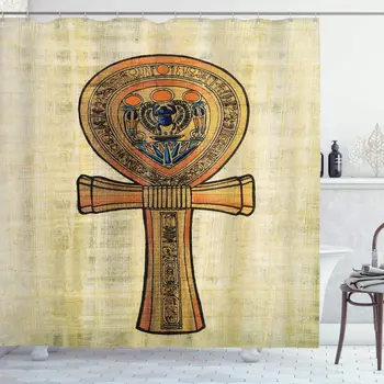 

Cream Orange Egyptian Print Shower Curtain Papyrus Presenting The Key Life Traditional Empire Egyptian Bathroom Curtain