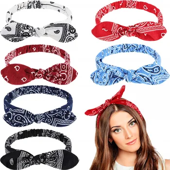

Floral Print Rabbit Ear Knotted Elastic Hoop Hair Band Fashion Steel Wire Fixed Headbands Ethic Boho Hair Bands Women Headwear