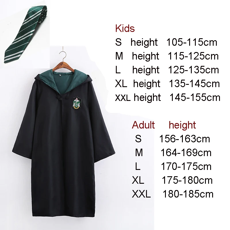 Slytherin Поттер Косплей костюмы робы плащ костюм галстук шарф палочка очки Ravenclaw Гриффиндор Hufflepuff Слизерин Косплей Плащ - Цвет: Slytherin