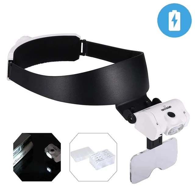TKDMR USB Rechargeabl Head Mounted Binocular Eyewear Loupe Magnifier with 3LED Illuminated Headband Magnifying Glass For Reading FDJ033