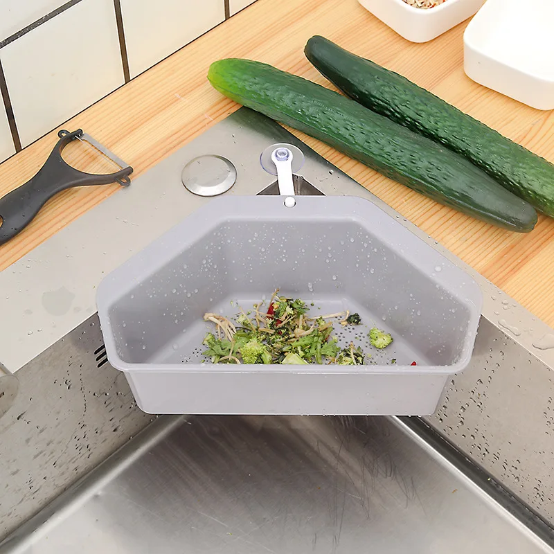 Triangular Sink Filter Drain Kitchen Sink Strainer Fruit Vegetable Drainer  Basket Shelf Sponge Rack Kitchen Storage Basket - AliExpress