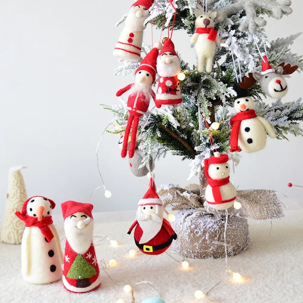 Мультяшные рождественские украшения из шерсти и фетра, милые Подвески в виде Санта-Клауса и снеговика, сделай сам, рождественская елка, подвесные украшения, праздничные принадлежности