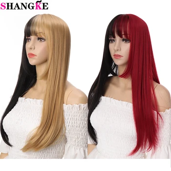 

SHANGKE Synthetic Pink Purple Blonde White Wig Long Straight Heat Resistant Fiber Cosplay Halloween Colored Wigs For Women