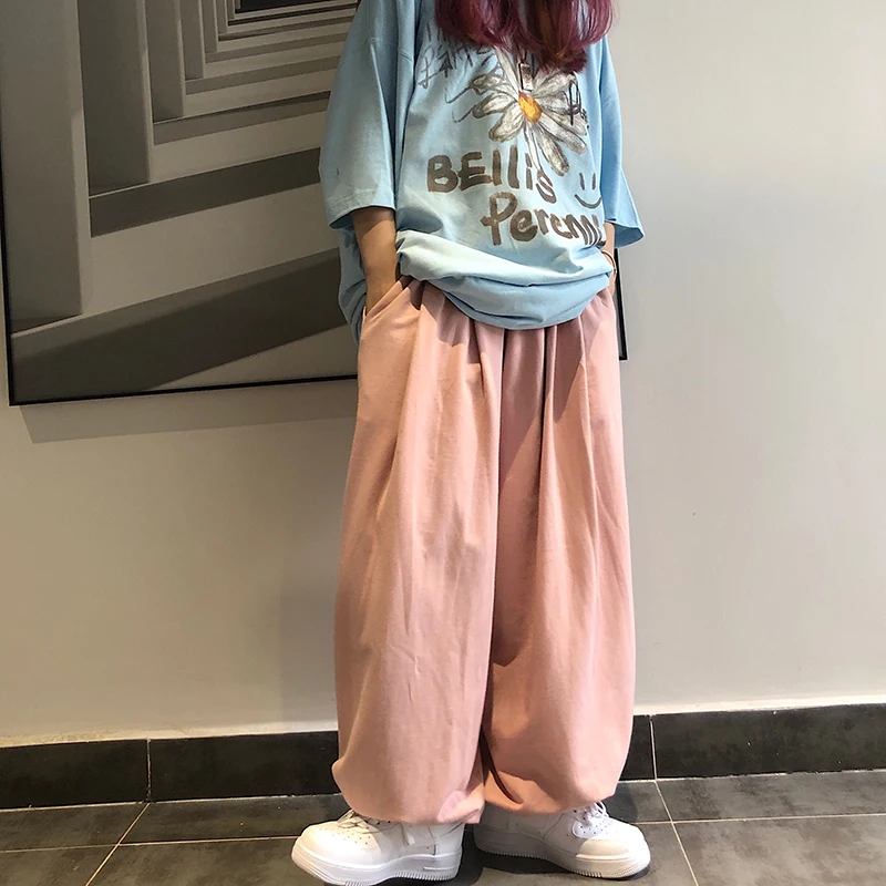 

Little hat pants trendy fashion drawstring design wide leg pants elastic Leggings casual cotton knickerbockers