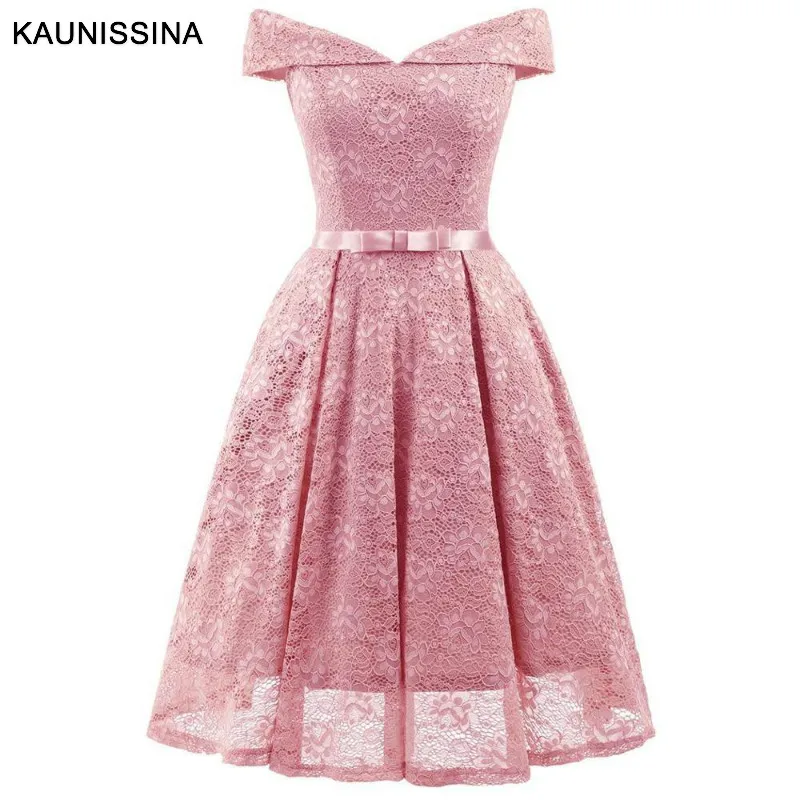 

KAUNISSINA Women Off Shoulder Sexy Cocktail Dresses Lace Homecoming Rob Sleeve Floral Vintage A-Line Short Vestidos Party Prom