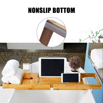 

New Nonslip Bathtub Shelf Bathtub Caddy Tray Bamboo Spa Bathtub Caddy Organizer Serving Tray Book Wine Holder with Extendable Si