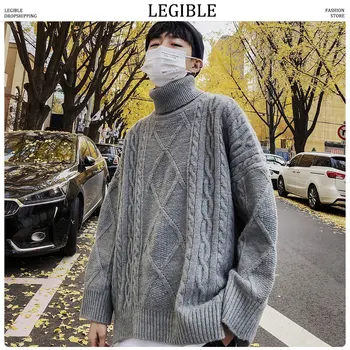 

Legible Men's 2019 Harajuku Autumn Winter Sweaters Men Solid Coarse Wool Fashion Pullovers Male Warm Clothes Turtleneck