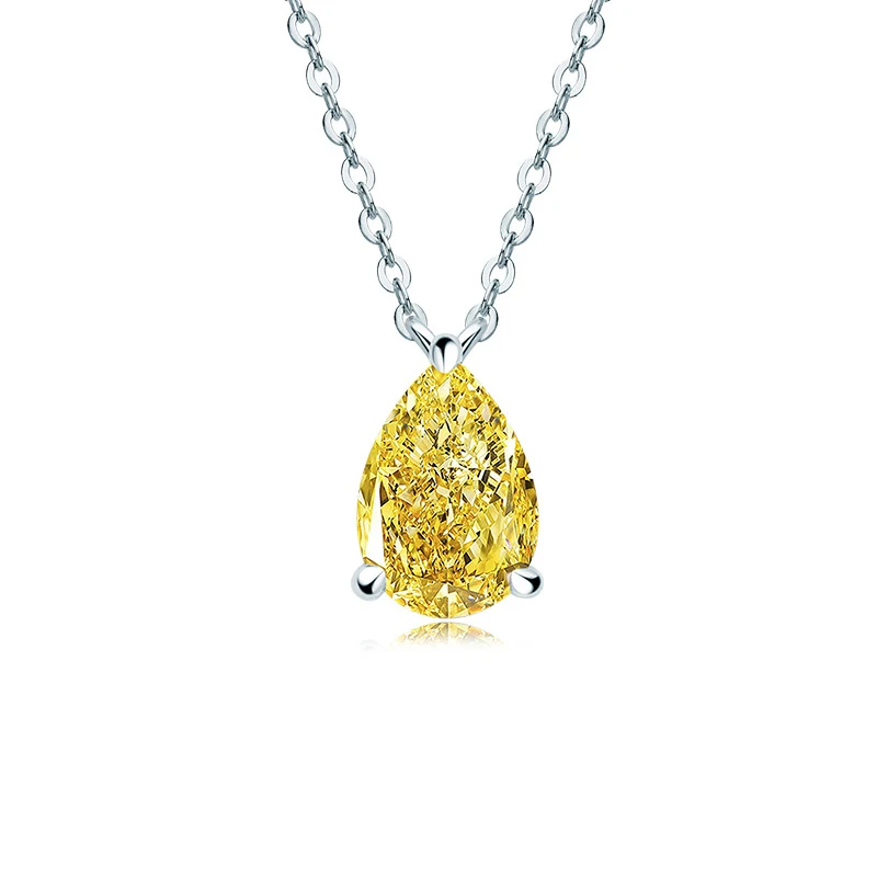 OEVAS 100% 925 Sterling Silver 7*10mm Yellow Water Drop High Carbon Diamond Pendant Necklace For Women Sparkling Fine Jewelry