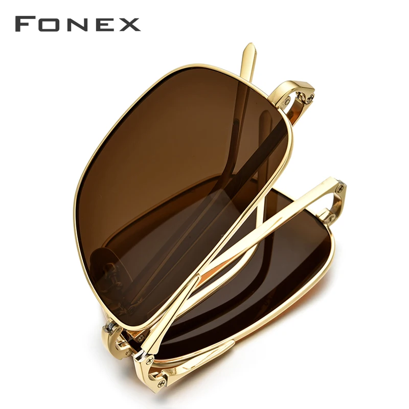 FONEX Мужские Складные Квадратные Солнцезащитные очки поляризационные из чистого