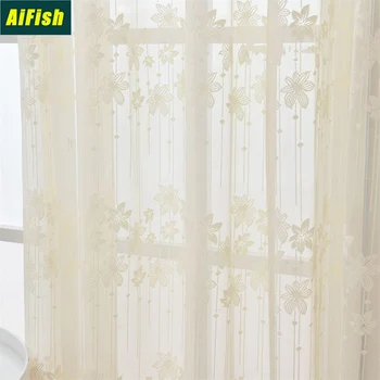 

Korean Fresh Floral Butterfly Lace Jacquard Screen Bedroom Living Room Study Balcony Bay Window Curtain Tulle Cortina M255-3