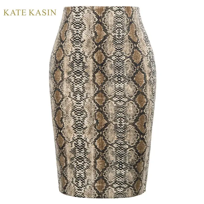 

Kate Kasin Women's Sexy Snakeskin Hips-Wrapped Bodycon Pencil Skirt Knee Length Office Lady Work Pencil Skirt Midi Party Skirts