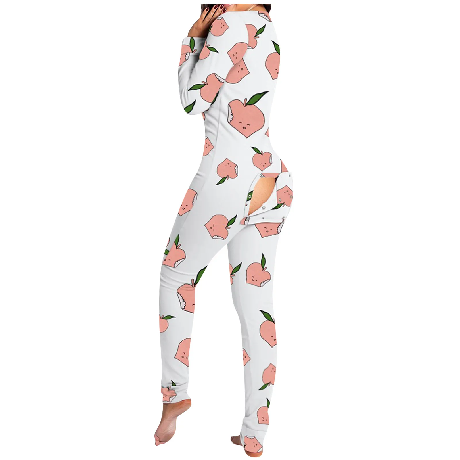 Women Bodysuit Sleep Wear Set Red Plaid Print Onesies Pajamas With Butt Flap For Adults Sexy Sleepwear Romper Women's Tracksuit Open Butt Playsuit Bodysuits