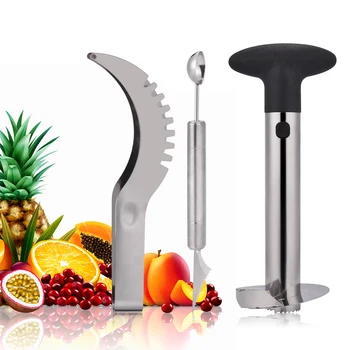 

Stainless Steel Watermelon Slicer Pineapple Corer Double End Fruit Knife Cutter and Ice Cream Baller Melon Scoop Tools Set