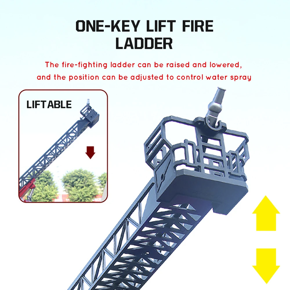 Huina 1561 RC Fire Truck Large 22ch Remote Control Trucks Sprinkler Ladder Truck Lighting Alloy Engineering Construction Toy Boy 4