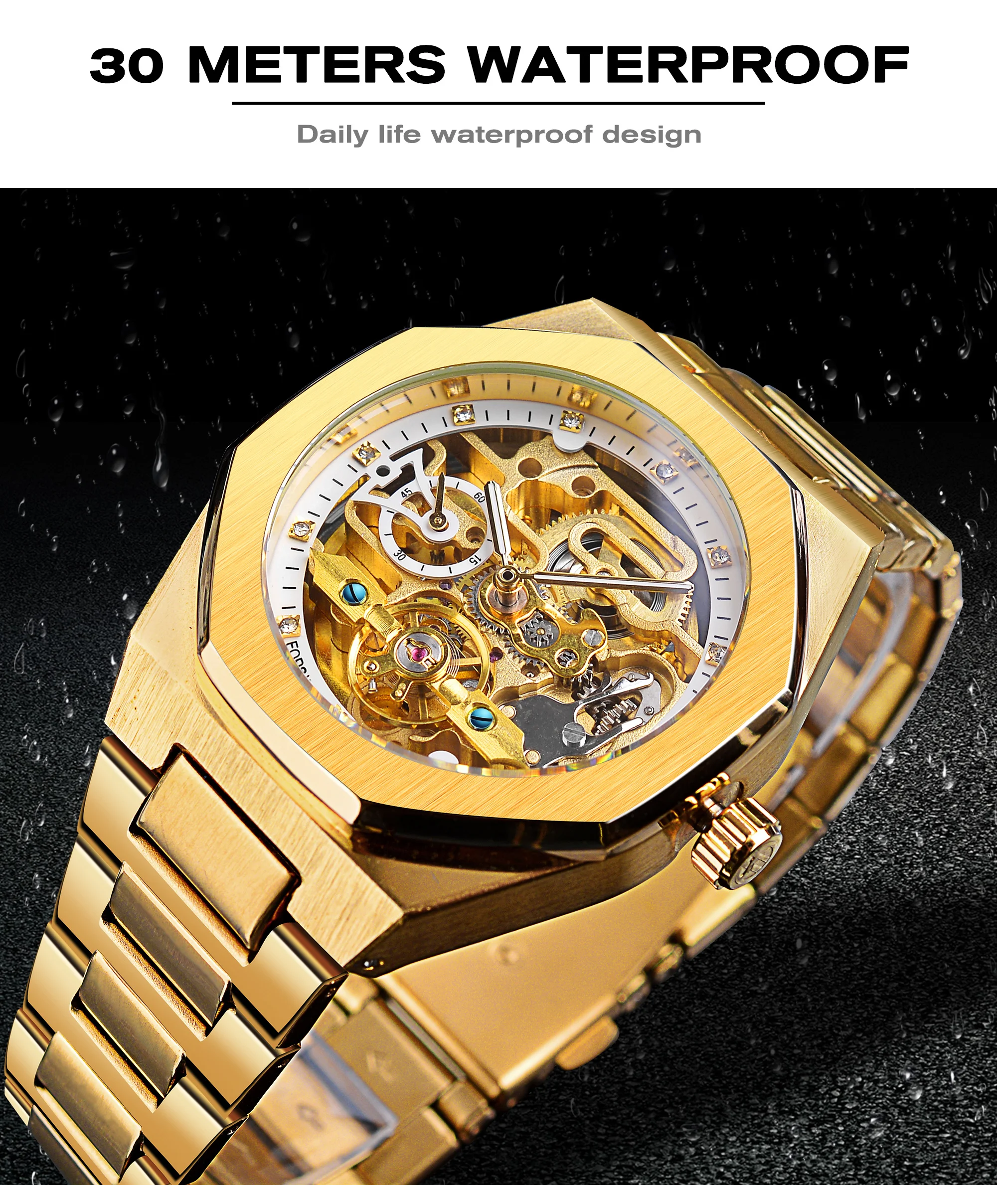 Forsining Golden Mechanical Watch Man Luxury Tourbillon Military Wristwatch Hollow New Men's Fashion Outdoor Watches Luminous_voghion.com