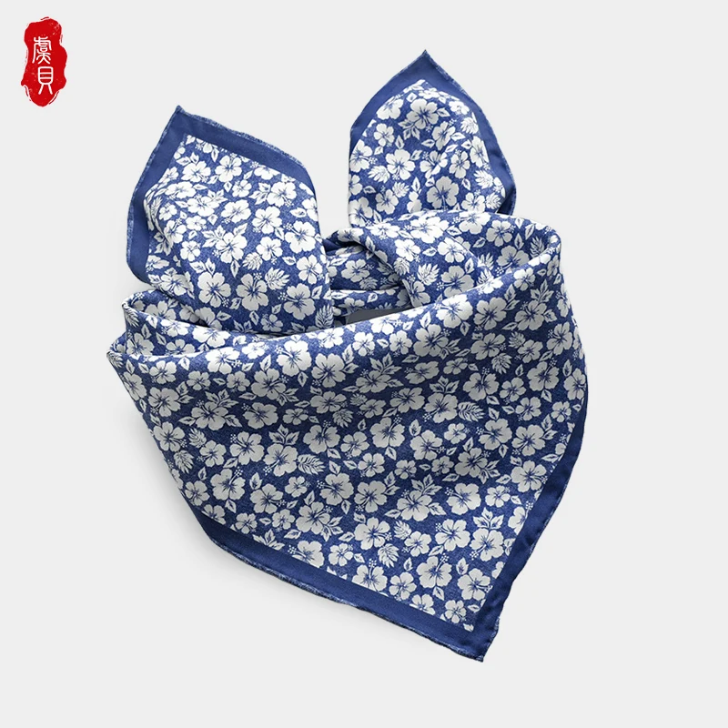 Small Square Silk Head Scarves | Printed Silk Blue Square