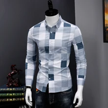 Мужская клетчатая рубашка высокого качества Удобная хлопковая с длинным рукавом приталенная Красивая Повседневная рубашка на пуговицах
