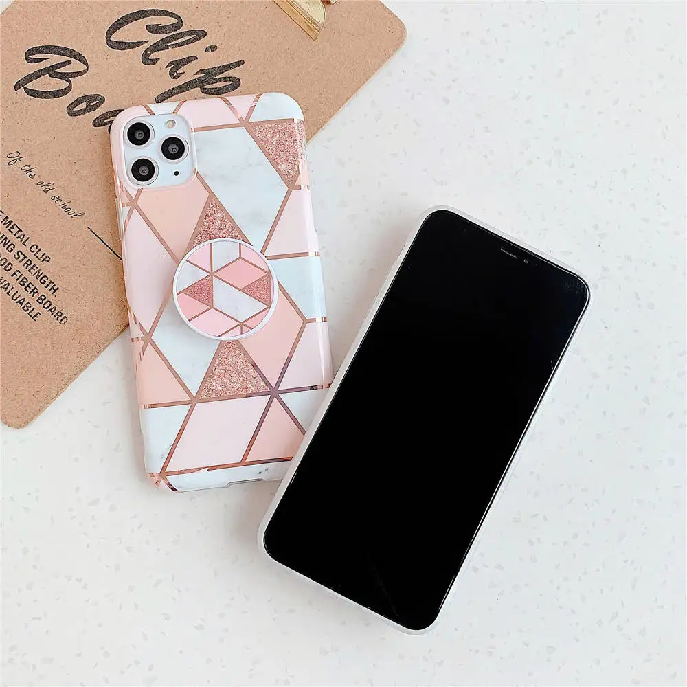 Держатель-подставка с геометрическим мрамором, чехол для телефона s для iPhone 11 Pro XS X XR Max 6S 6 7 8 Plus, силиконовый мягкий чехол-накладка из ТПУ