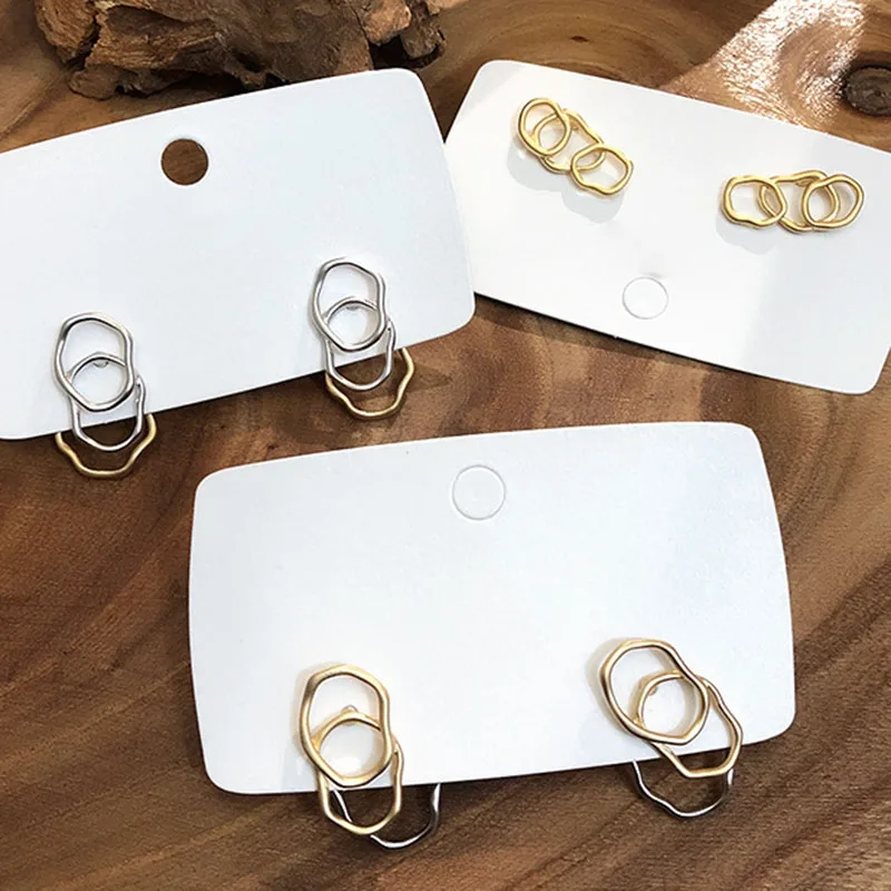 Шикарные Серебряные Золотые Mulit круг двойной износ способ кольцевая Петля Серьги гвоздики для женщин модные ювелирные изделия Новинка