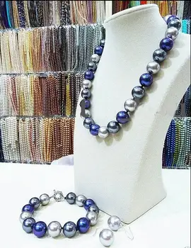 

Wholesale price 16new ^^^^Big 14mm round Multi-color South Sea Shell Pearl Necklace Bracelet Earring Set