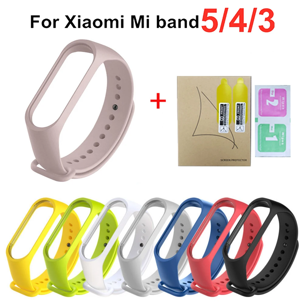 Силиконовый ремешок для браслета Xiaomi Mi Band 4 5 3 умный Браслет Miband Защитная пленка