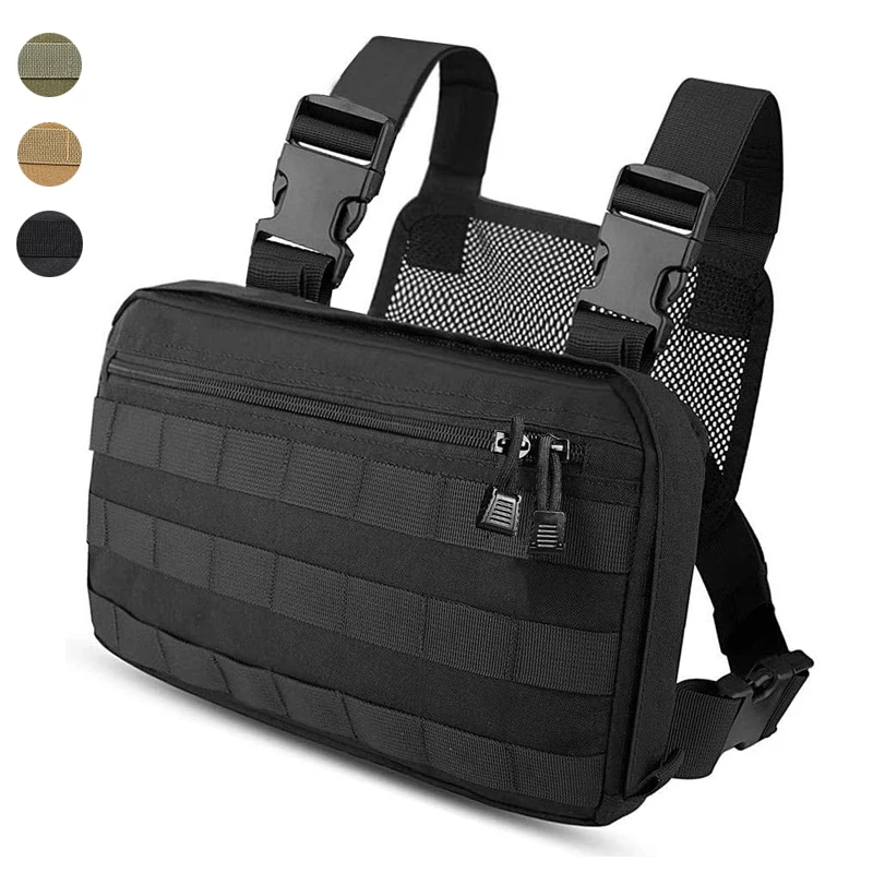 

Tactical Chest Rig Molle Military Combat Vest Bag, Front Pouch, Hip Hop Backpack with Detachable Strap, Outdoor Hunting Bags