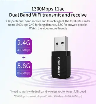 

Mini USB Wifi Adapter Wifi Network Card 1300Mbps Dual Band 2.4G / 5.8G Wireless Ac Wifi Adapter For Windows 10 / Vista lenovo