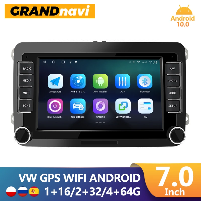 Автомагнитола GRANDnavi на Android 10 для VW/Volkswagen/Golf/Passat/Touran/Skoda/Octavia/Polo/Seat автомагнитола 2DIN