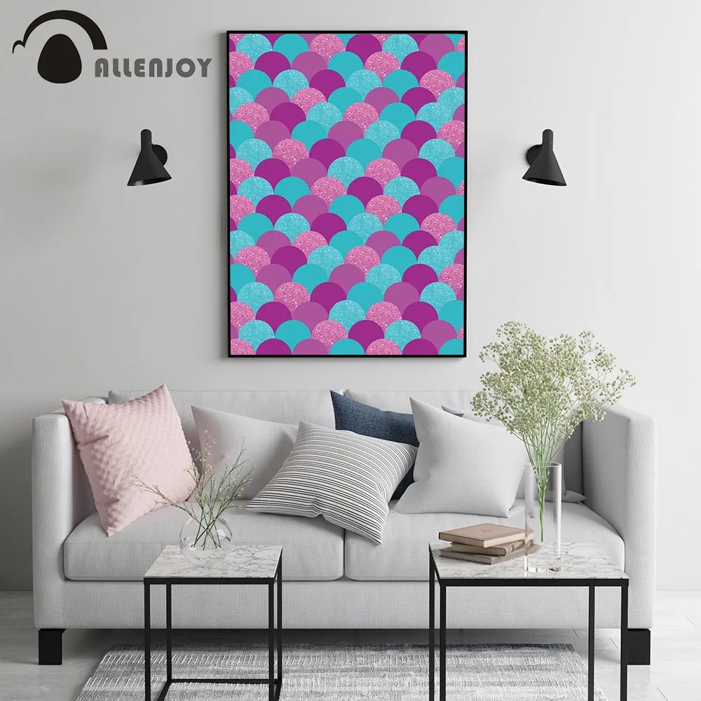 

Allenjoy Mermaid Canvas Paintings Glitter Colorful Fish Scale Abstract Wall Posters Modern Home Wall Charts for Kid Rooms Mural