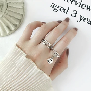 

S925 sterling silver forefinger rings for women trendy simple mix and match smiley ring ladies gift Korean jewelry