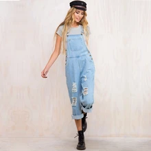Повседневный джинсовый комбинезон летние женские длинные штаны комбинезоны женский комбинезон, комбинезон рваные джинсы с лямками с открытыми плечами Джинсы бойфренда