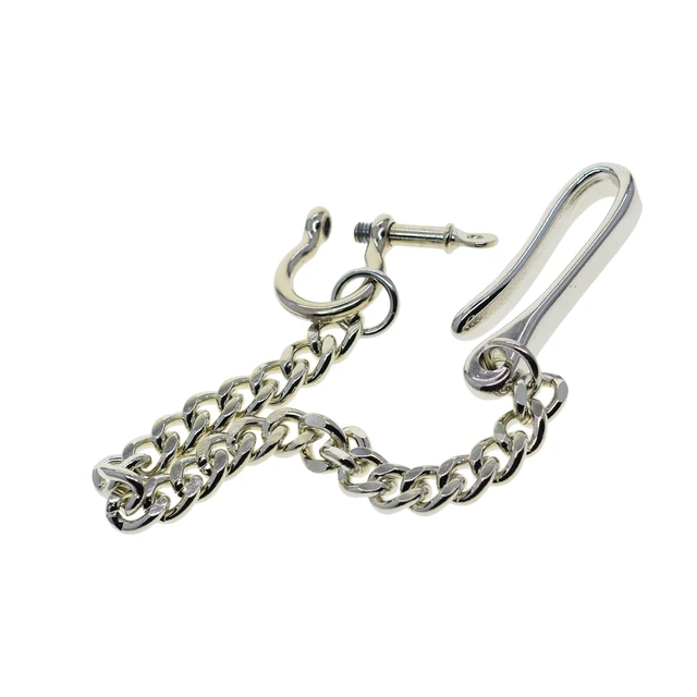 Silver Plated Japanese fish hook shackle Wallet Keychains 45CM flat cuban  link chain with pin screw shackle and U hook