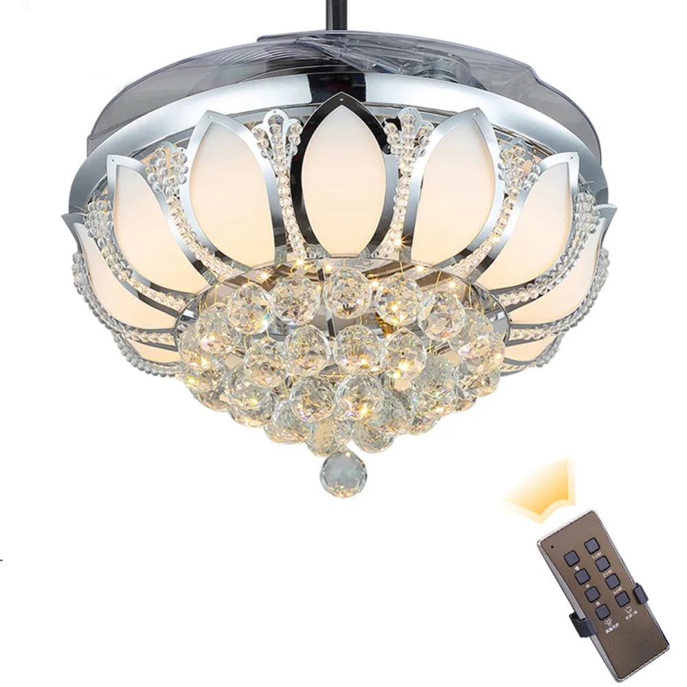 

Luxury folding ceiling fan Dining Room Chrome Gold Crystal Lamp with fan with remote control