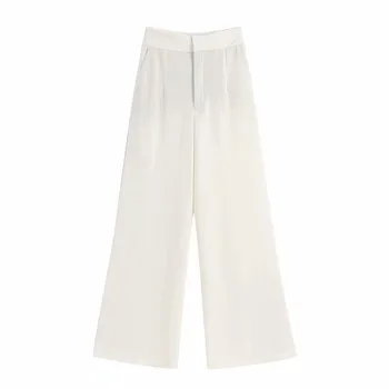 

2020 summer women's new style is still simple high waist was thin vertical tube vertical sense side pockets wide leg pants