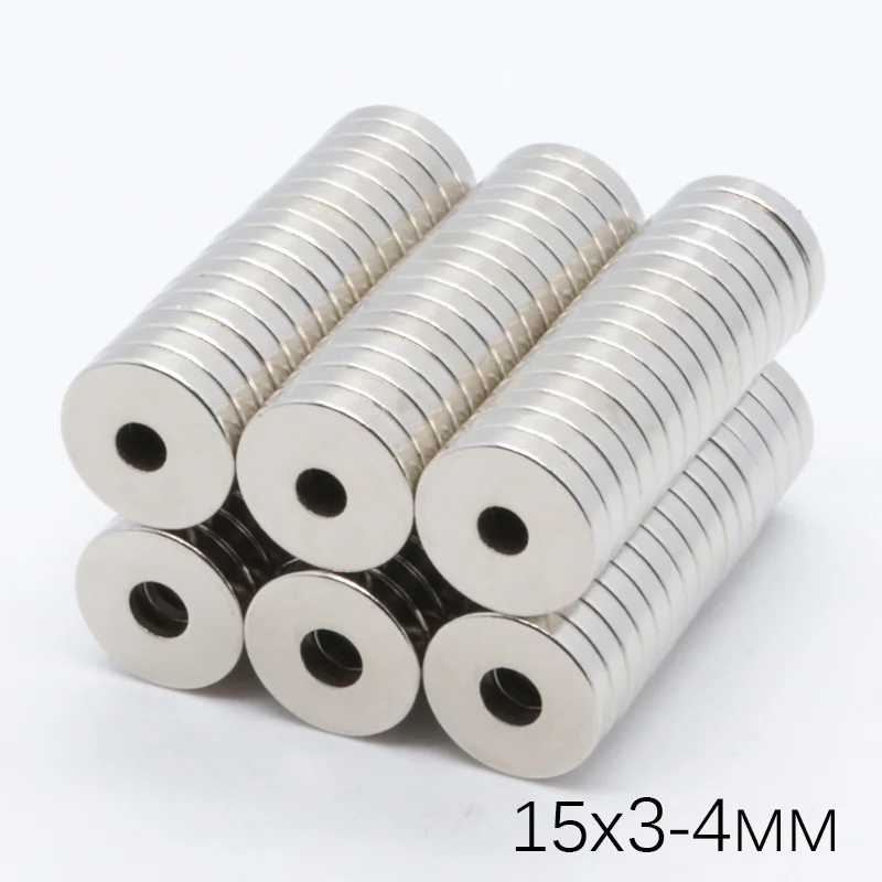 50Pcs 15x3mm Hole 4mm Wholesale Round Countersunk Ring Magnet Super Strong Powerful Rare Earth Neodyium5*3-4mm Hot sale