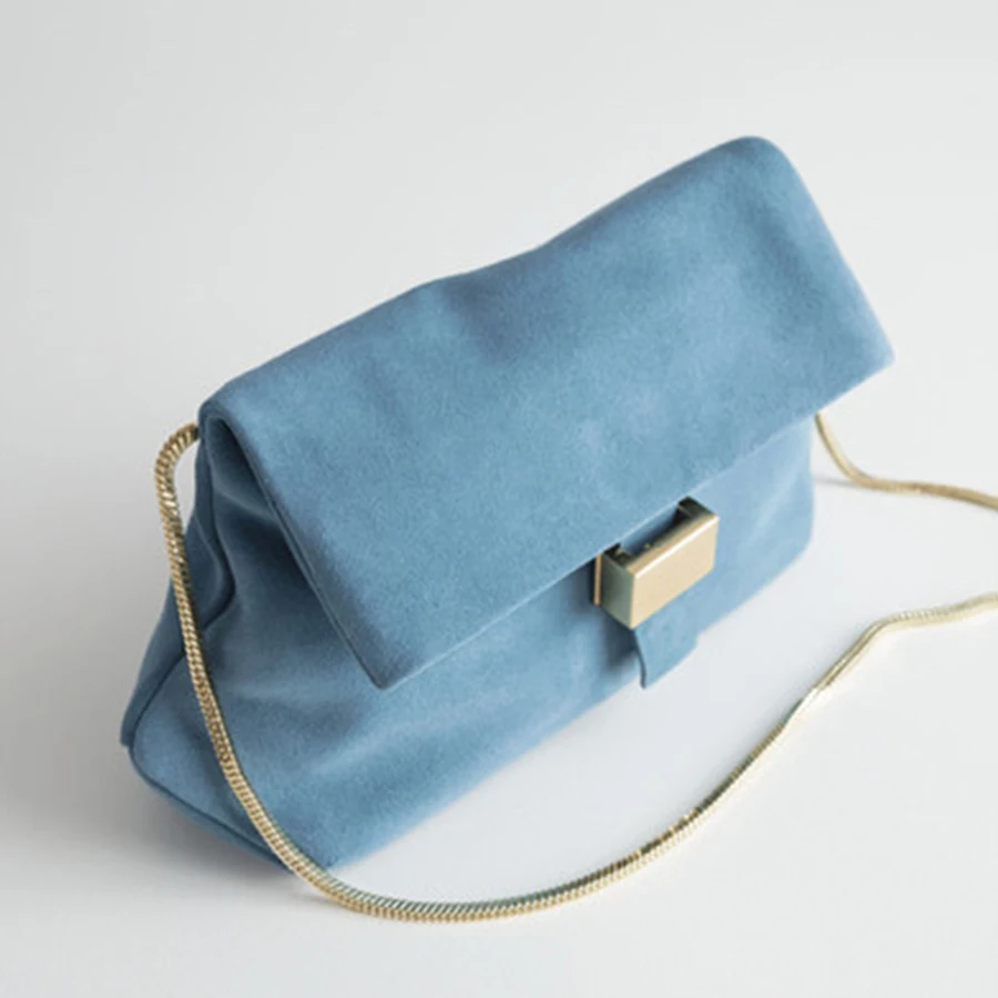 

Fashion Frosted Faux Suede Folding Bag For Ladies Casual Large Capacity Bucket Elegant Chain Shoulder Messenger Bags For Female