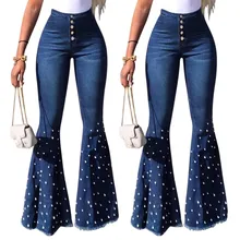 Hawcoar/модные джинсы женские джинсы с высокой талией брюки с кисточками на пуговицах штаны клеш, джинсы для женщин Z4