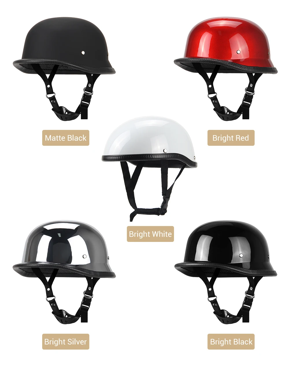 New Leather Motorcycle Helmet German Motorcycle Open Face Half Helmet Chopper Biker Pilot DOT BLACK