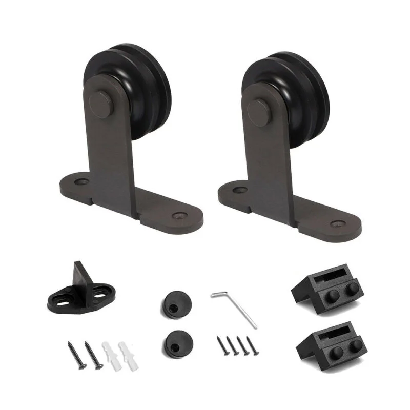 Door Black Rollers Kit Steel Sliding Bam Stopper Anti Jump Pad Floor Guide Set