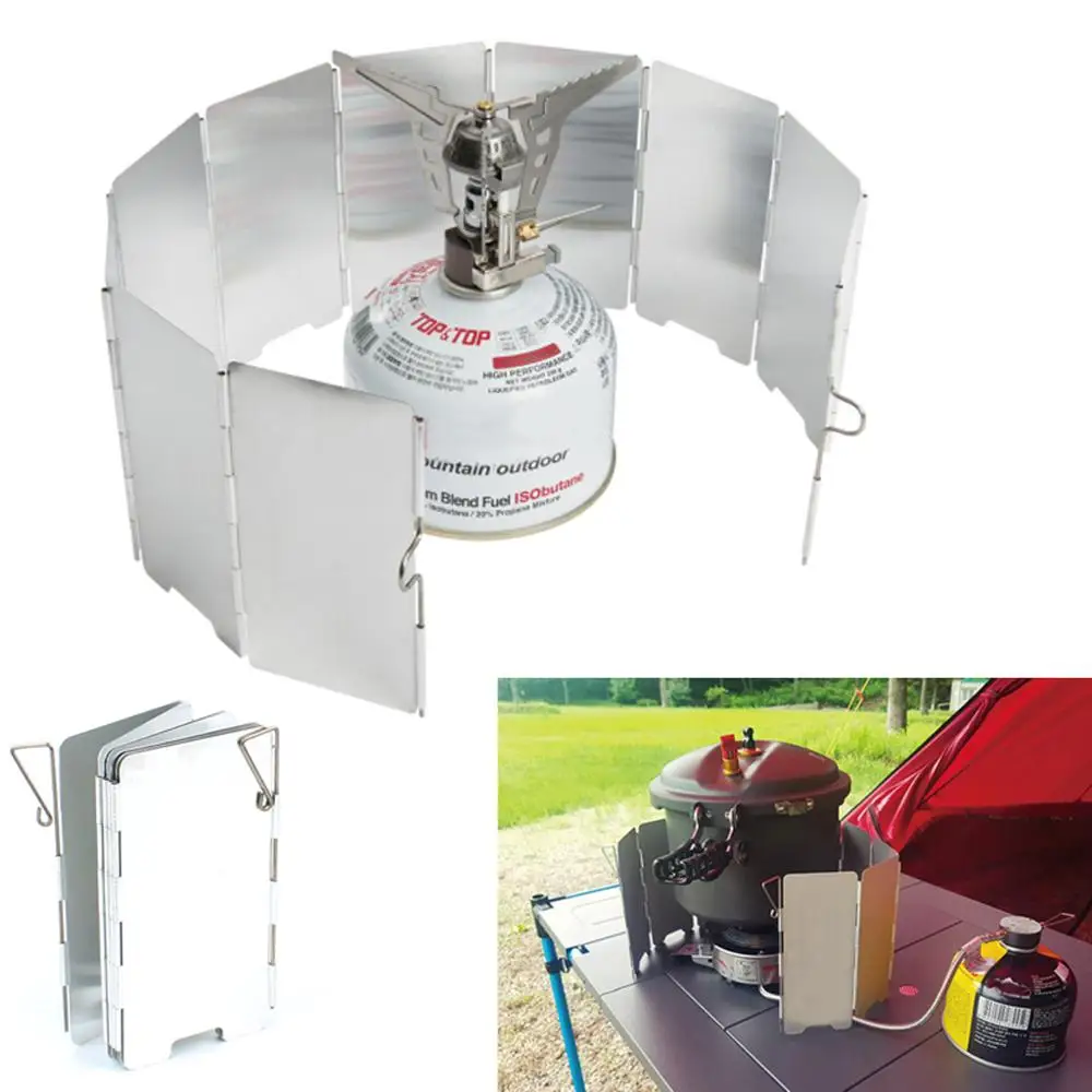 

9 Plates Fold Camping Cooker Gas Stove Wind Shield Screen Foldable Outdoor WindShield Camping For Barbecue with Cloth Bag