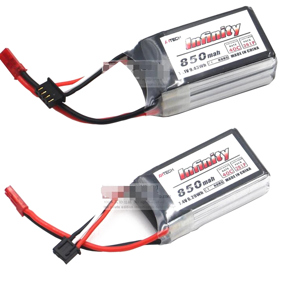 Hot RC Battery, Infinity 7.4V /11.1V 850mAh 40C LiPo Battery With JST
