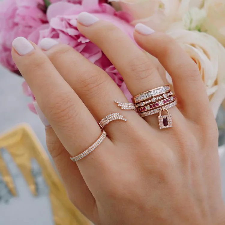 

New styles Wedding engagement ring micro pave sparking bling colorful green red cz cute lock charm fashion finger ring jewelry