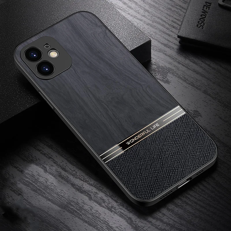 Elegant Wood Grain Phone Case with Tree Texture - Stylish PC+TPU Back Cover