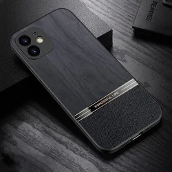 Elegant Wood Grain Phone Case with Tree Texture - Stylish PC+TPU Back Cover for iPhone 11 (Black)