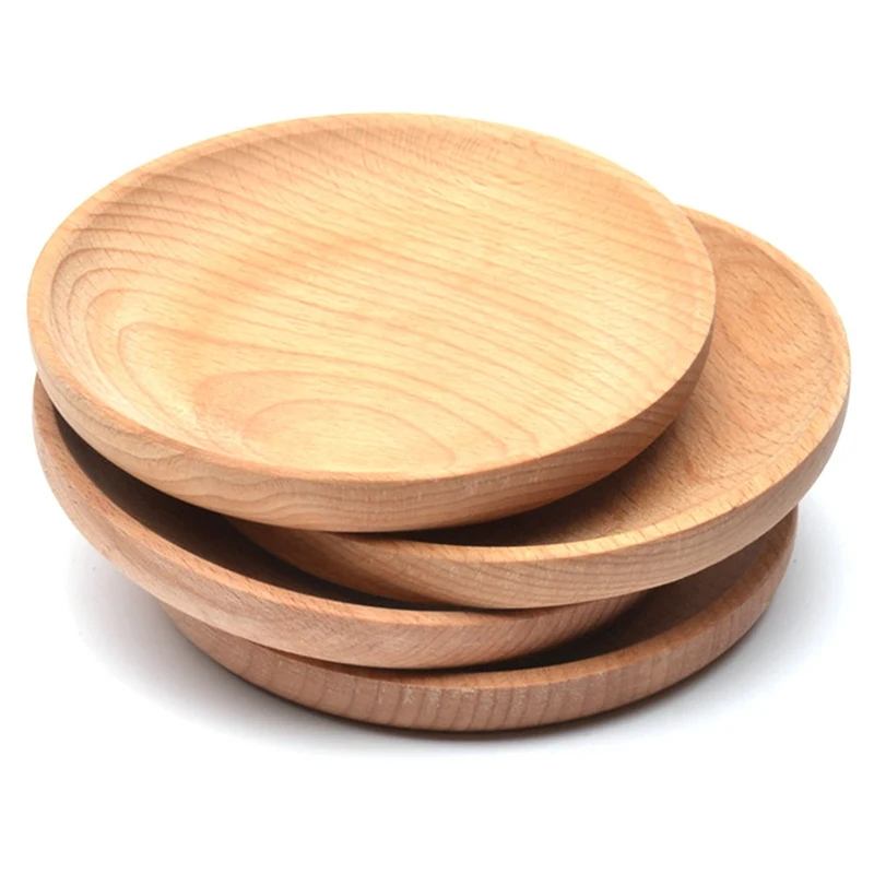 Eco-friendly Snack Plate Round Wooden Cake Fruits Dish Room Dessert Service Tray Wood Sushi Board Party Tableware