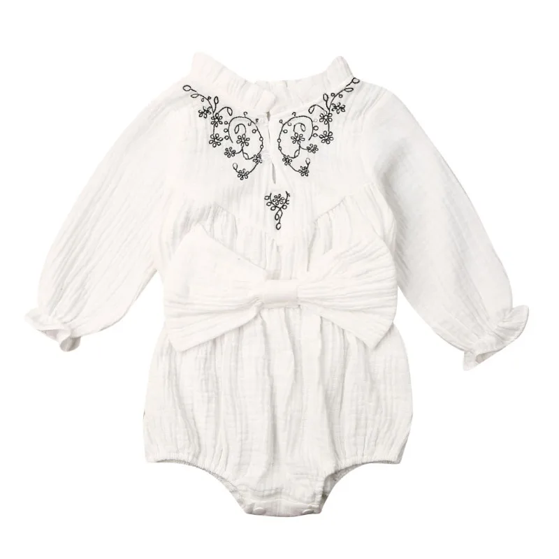 Emmababy осень Одежда для новорожденных девочек одежда с длинными рукавами и бантом; комбинезон с цветочным принтом комплект с комбинезоном
